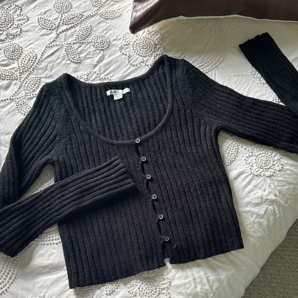 American Eagle Outfitters Black Ribbed Cardigan